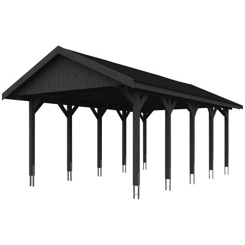 Skan Holz Carport Wallgau Satteldach in Schiefergrau mit schwarzen Dachschindeln, B/T: 430 x 750 cm, Höhe: 326 cm - Bild 3