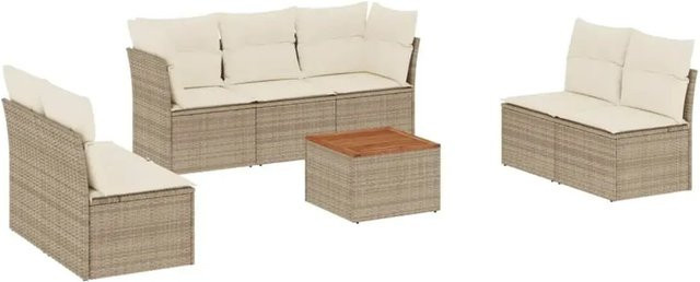 vidaXL 8-teilige Garten-Sofagarnitur aus Poly-Rattan und Akazienholz mit Kissen in Beige und Braun - Bild 1