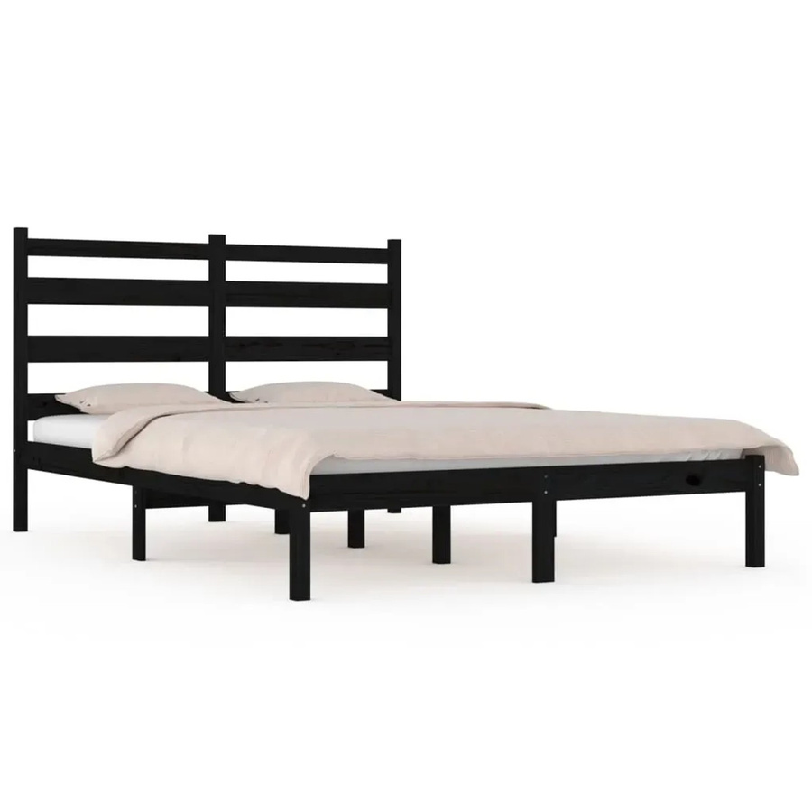 vidaXL Massivholzbett aus Kiefer in Schwarz, rustikaler Stil, B/T: 200 x 200 cm - Bild 2