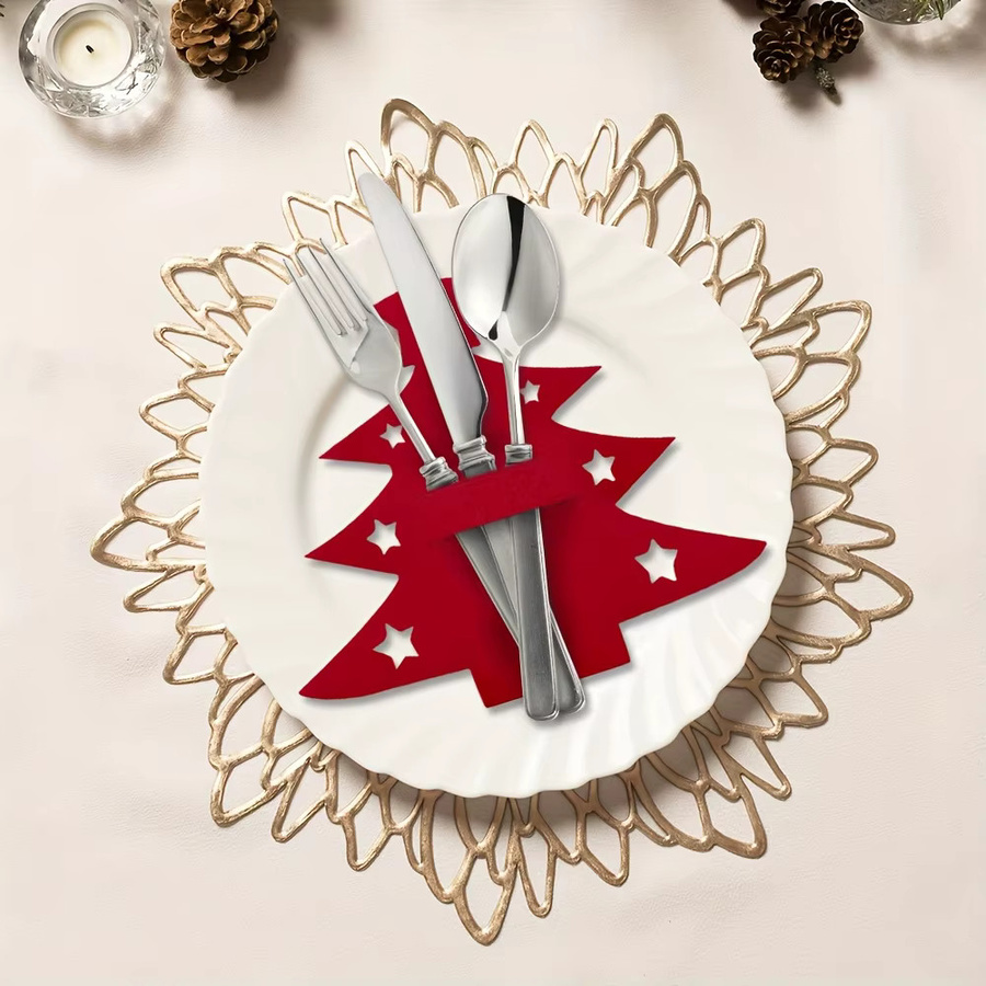 DUTRIEUX Weihnachtsbaum-Tischsets aus Filz, 10 Stück Gabel- und Löffelbeutel-Set in Grün - Bild 2