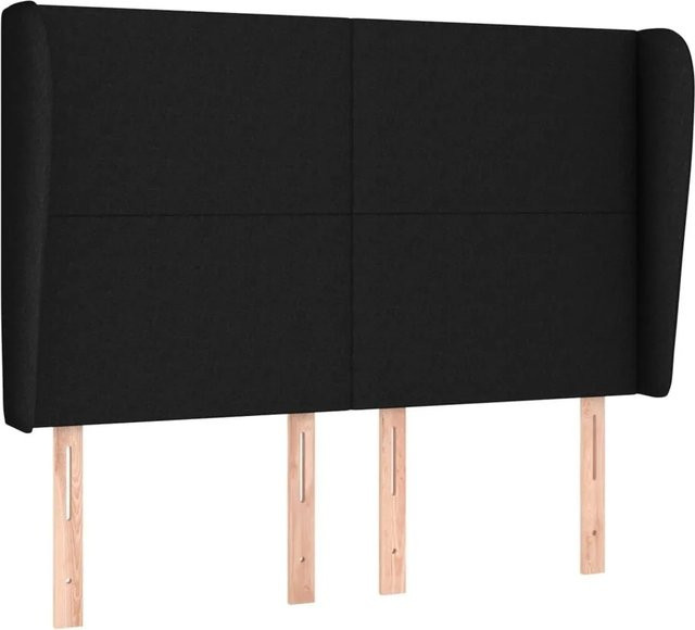 vidaXL Kopfteil mit Ohren in Schwarz aus Stoff und Lärchenholz, B/T/H: 147 x 23 x 118/128 cm - Bild 1