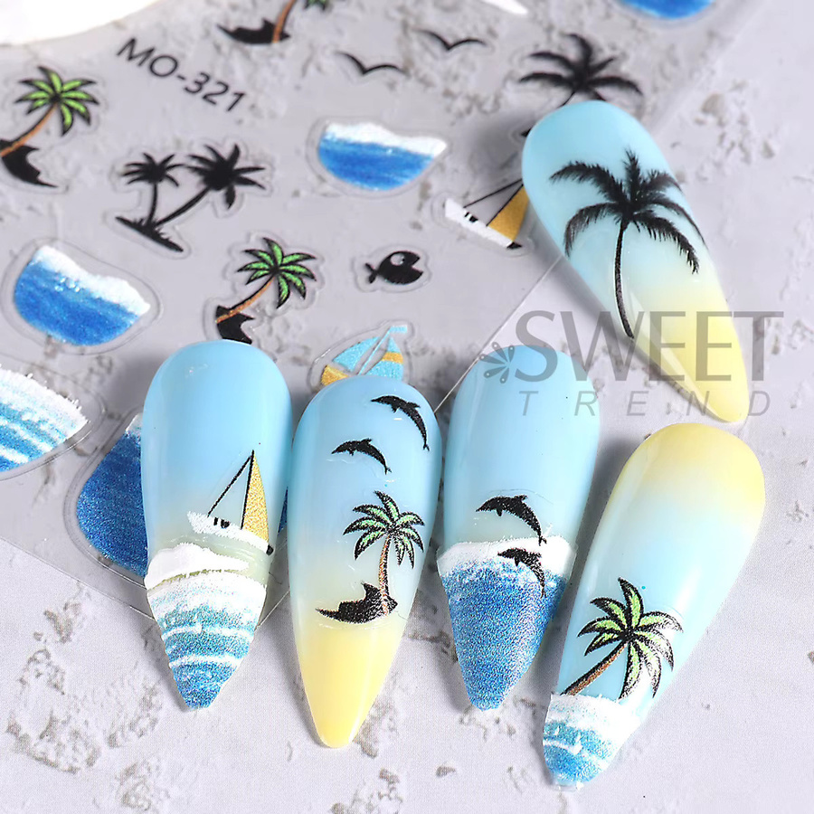 SWEET TREND Nagelaufkleber, 3 Stück, Matt, Sommer-Kokospalmen, Möwen und Wellen - Bild 2