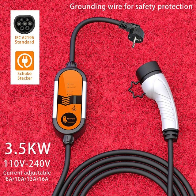 Feyree Tragbares EV-Ladegerät Typ2 IEC62196-2 16A EVSE-Ladekabel mit Typ1 SAE J1772 und EU-Stecker Controller für Elektroautos - Bild 1