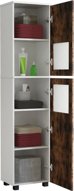 VCM Badezimmerschrank Nilari aus Holz in Weiß mit zwei Drehtüren und vier Einlegeböden, H x B x T: 165 x 38 x 28 cm - Bild 1