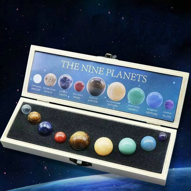 QIAO Kristallkugel-Set mit 9 Planeten des Sonnensystems aus Edelsteinen in Multicolor - Bild 1