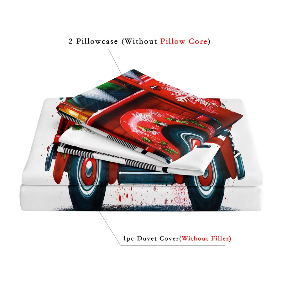 3-teiliges Weihnachtsbettwäsche-Set mit Weihnachtszwergen und rotem LKW in Karo-Design, Rot, B/H: 135 x 200 cm - Bild 4