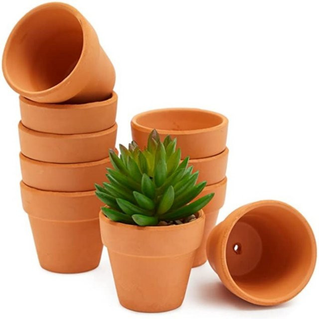 16 Stück Terra Cotta Pflanzgefäße aus Keramik in Orange und Braun mit Drainageloch für Sukkulenten und Kakteen, Durchmesser: 4,57 cm - Bild 1