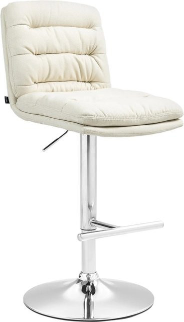 DELUKE Barhocker TURIN in Creme mit Lehne, moderner Tresenhocker aus Stoff und Chrom mit 360 Grad Drehsitz - Bild 1