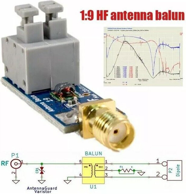 VIBRATITE Balun 1:9 Hochfrequenzantenne mit langem Draht und RTL-SDR Amplifier für Radio Dipol SMA-Buchsenmodul - Bild 1
