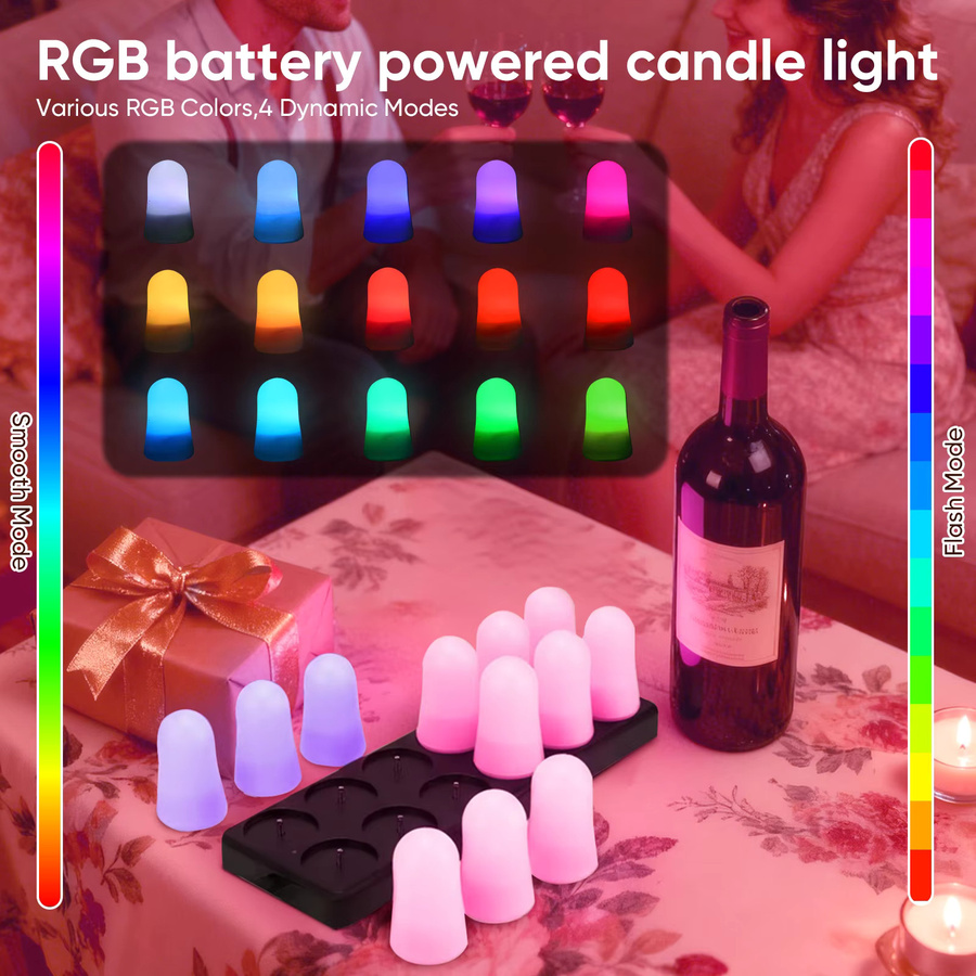 Jugacool Set mit 12 RGB-LED-Teelichtern, ferngesteuert und kabellos aufladbar, weiß, rund - Bild 6