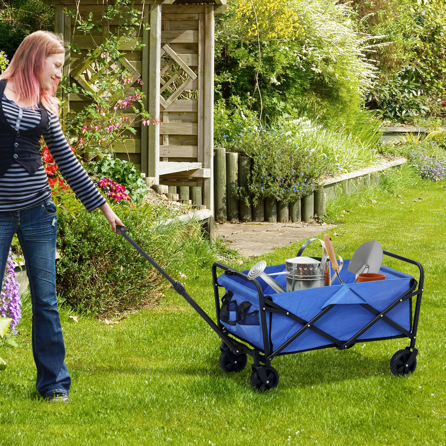 Outsunny Gartenwagen Blau, faltbarer Strandwagen aus Metall und Oxford-Gewebe mit 62 l Volumen, Schwenkrädern und verstellbarem Griff, H x B x T: 86 x 48 x 76 cm - Bild 2