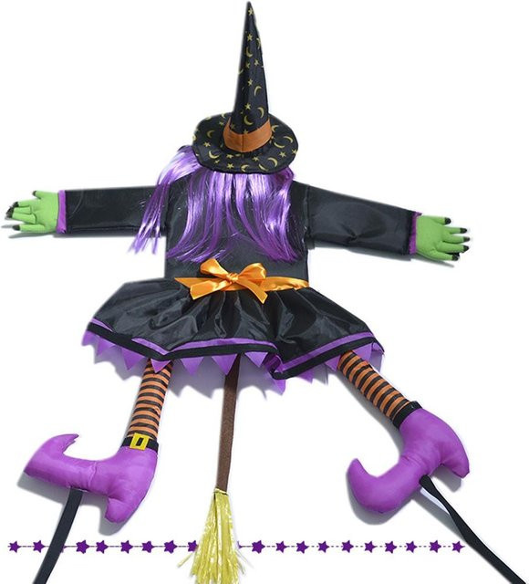 Tooarts Hexendekoration für Halloween in Violett mit Stern- und Monddruck aus Nylonstoff - Bild 1