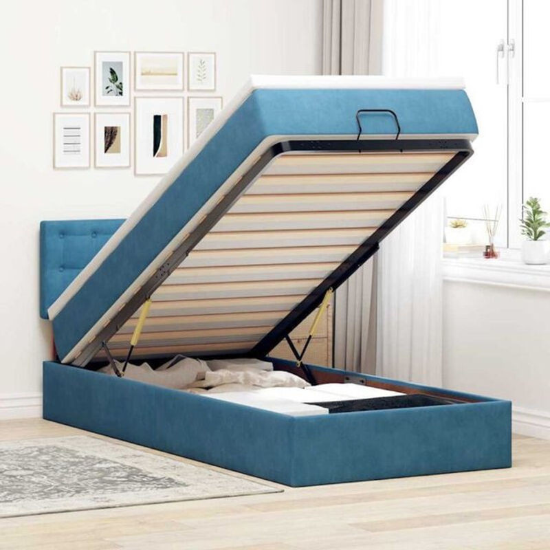 Vidaxl Ottoman Polsterbett mit Matratze und LED in Dunkelblau aus Samt, B/T/H: 100 x 200 x 78 cm - Bild 1