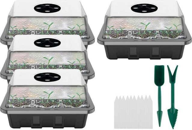 CosyHome Mini-Gewächshaus Anzuchtkasten mit 12 Zellen für Indoor-Pflanzen, Grau - Bild 1