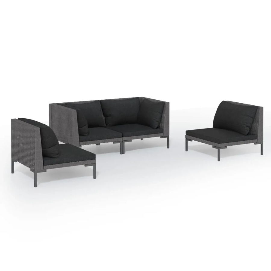 vidaXL 4-tlg Garten-Lounge-Set aus Poly Rattan mit Kissen in Anthrazit - Bild 2