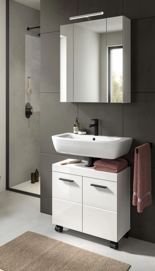 Badezimmer Spiegelschrank Talerno in Weiß mit LED-Beleuchtung und Glastüren, B/H/T: 60 x 70 x 18 cm - Bild 3