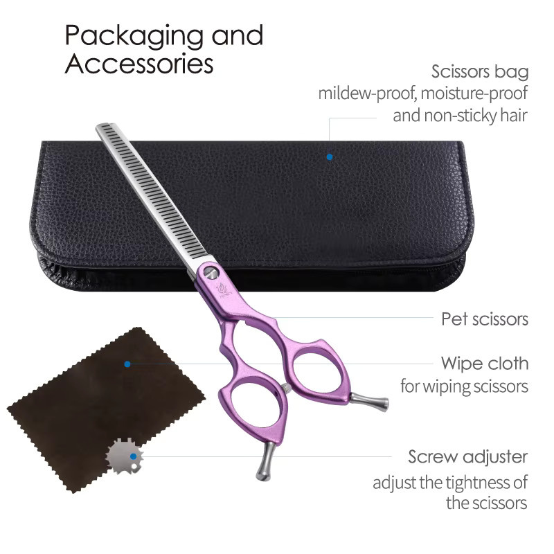 Fenice Professional JP440C Hundepflege Scheren Set in Bunt, 5,5 Zoll Kit mit gerader, gebogener und ausdünnender Schere für Hunde und Katzen - Bild 5