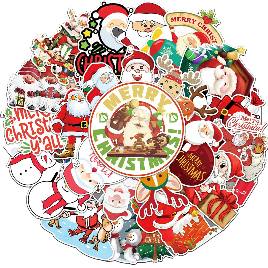 Charile Weihnachten Aufkleber Set mit Kawaii Cartoon Santa Claus Motiven in Mehrfarbig für Wasserflaschen, Koffer und Telefon - Bild 2