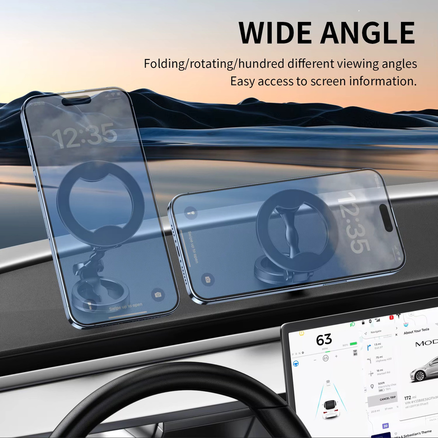 Riggler Magnetischer Autotelefonhalter 720 Grad Drehbar, Faltbarer MagSafe Ständer für iPhone 15 14 13 12 und iOS Geräte, Farbe: Schwarz - Bild 4