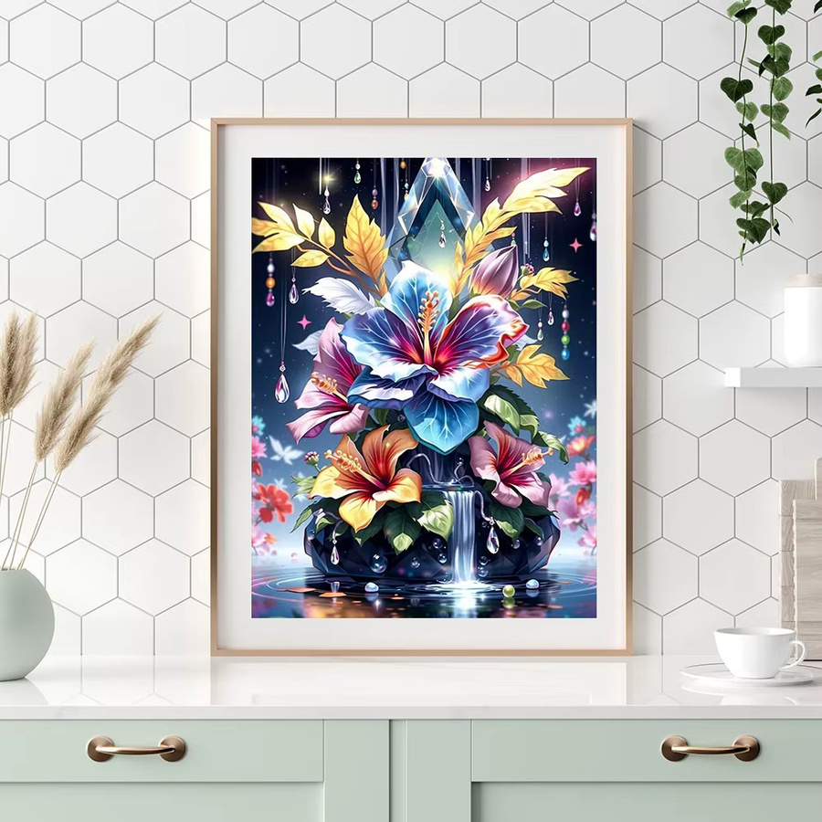 Huacan 5D DIY Diamantmalerei mit Blumenmotiv als Rundes Mosaik-Strassbild in Mehrfarbig - Bild 3
