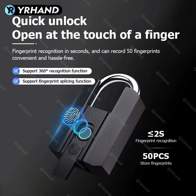 YRHAND Smart Vorhängeschloss mit Fingerabdruck und Bluetooth APP, IP67 wasserdichtes elektronisches Mini-Schloss, kompatibel mit Alexa und Google Home, Schwarz - Bild 4