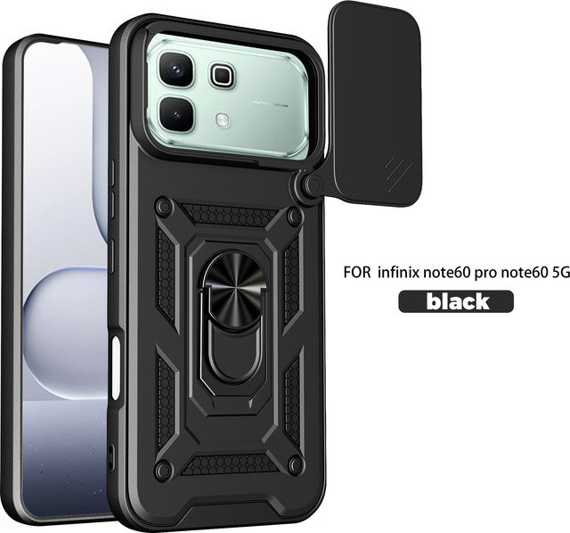 Infinix Note 60 Pro Handyhülle mit magnetischem Ringhalter und Schiebe-Kameraschutz in Schwarz oder Rot - Bild 1