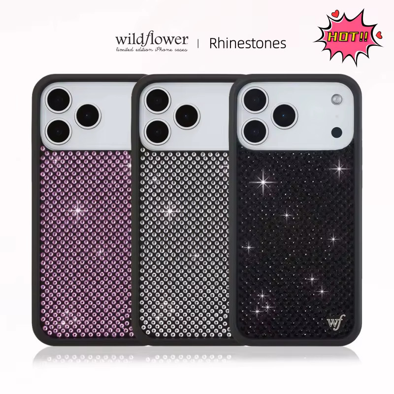 Glänzende Wildflower Strass-Handyhülle für Apple iPhone 12 bis 17 Pro Max Plus Air in Schwarz, stoßfeste Schutzhülle - Bild 2