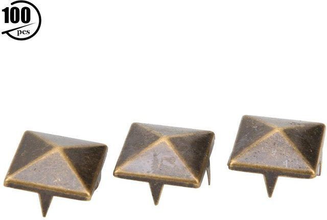 100 Stück 4-Zacken Pyramiden Metallnieten aus Messing in Bronze für Kleidung, Schuhe und Bastelarbeiten, Durchmesser: 12 mm - Bild 1
