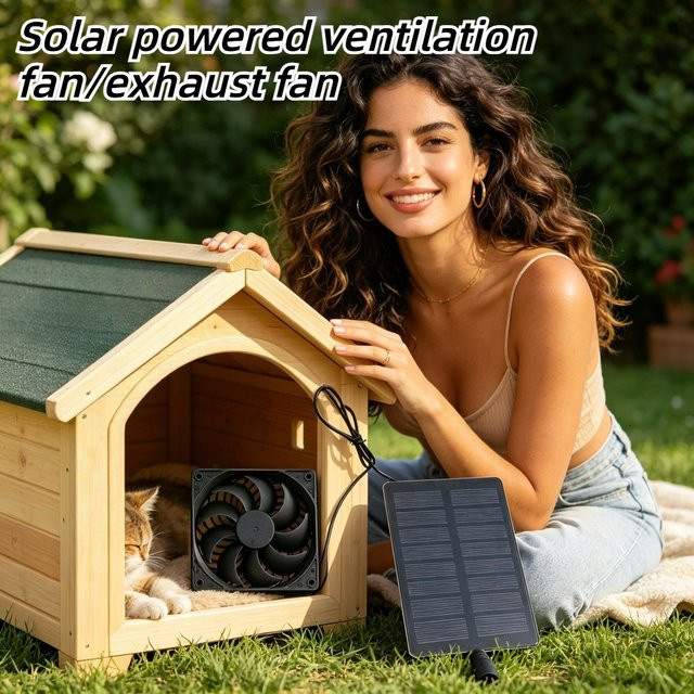 EESBAO Solarpanel-Ventilator 0,8W 4V Niedrigenergie-Abluftventilator in Schwarz für Hühnerstall, Gewächshaus und Outdoor - Bild 1