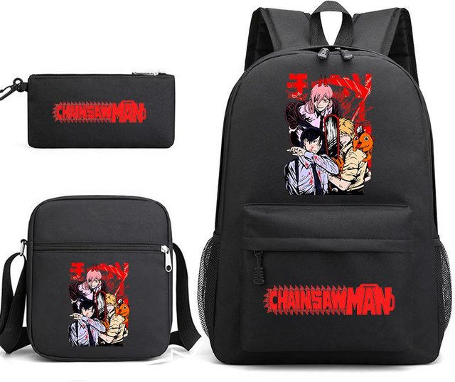 Bandai Kettensägenmann Rucksack-Set in Schwarz mit Umhängetasche und Federmäppchen für Schüler und Studenten - Bild 1