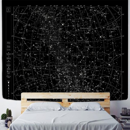 Wandteppich Super Six Himmelskarte der nördlichen Hemisphäre mit Sternkonstellationen in Schwarz, B/B: 150 x 150 cm