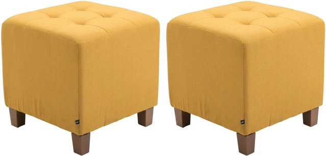 2er Set Sitzhocker DELUKE CELIS aus Stoff in Gelb, Polsterhocker für Wohnzimmer, Schlafzimmer und Esszimmer, B/T/H: 45 x 45 x 46 cm - Bild 1