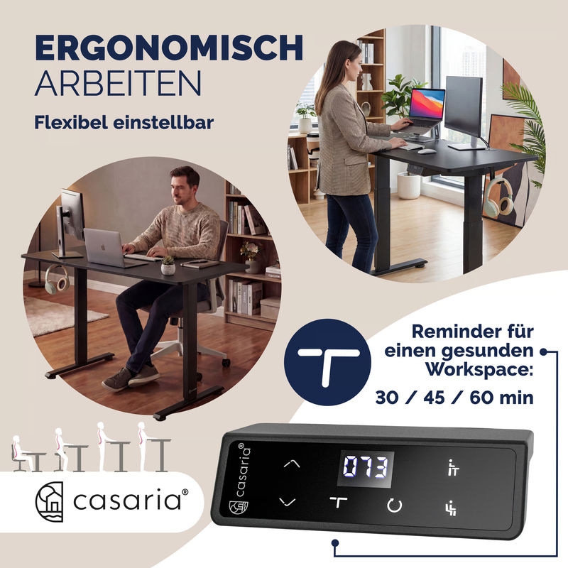 CASARIA Höhenverstellbarer Schreibtisch in Carbon-Optik mit Elektroantrieb, Farbe: Schwarz, B/T/H: 160 x 70 x 72-117 cm - Bild 3