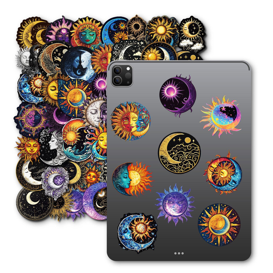 50 Stück Mond und Sonne Aufkleber in Schwarz und Multicolour für Handy, Computer und Helm - Bild 4