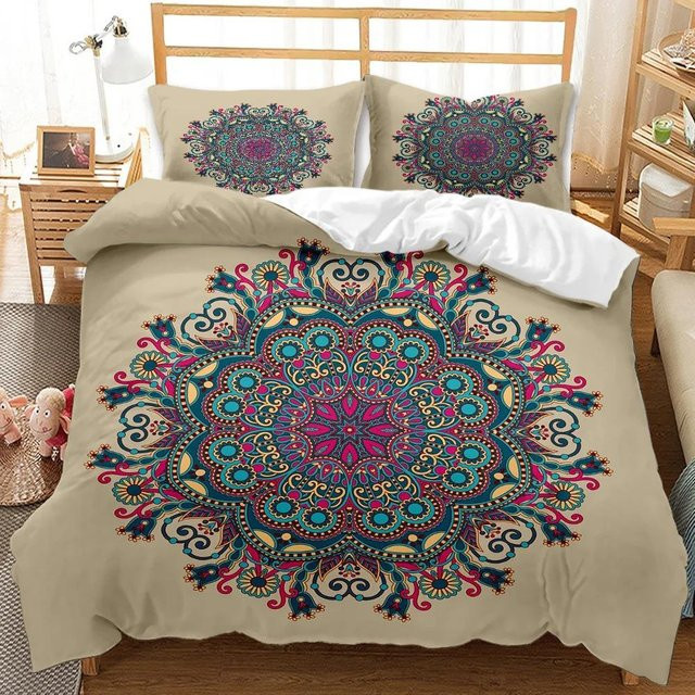 Jinmeige Boho Mandala Bettwäsche-Set aus Mikrofaser in Blau und Beige, B/H: 135 x 200 cm - Bild 1