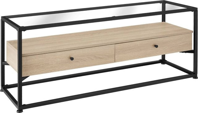 tectake Sideboard Industrial Style mit Sicherheitsglas und 2 Schubladen in Braun und Beige, B/T/H: 121,5 x 41,5 x 50,5 cm - Bild 2