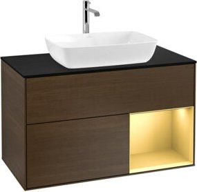 V&B Waschtischunterschrank Finion 100 in Blau lackiert mit goldenem Regal, B/T/H: 100 x 50,1 x 50,1 cm - Bild 1