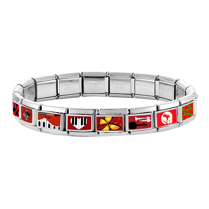Yolorist Armband Edelstahl, Silber, Schmetterling Herz Klavier Augen Katze - Bild 3