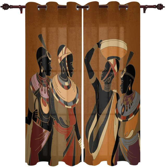 Binchi Outdoor Equipment Fenstervorhang im afrikanischen Stil, semi-transparent, braun, B/H: 135 x 60 cm - Bild 1