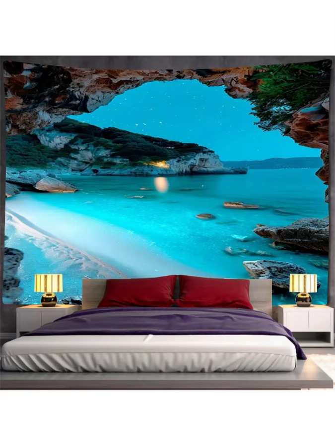VIKAMA Wandteppich Strandlandschaft in Blau, moderner Wandbehang als Stoffdekoration für Wohnzimmer und Schlafzimmer, B/H: 60 x 40 cm - Bild 3
