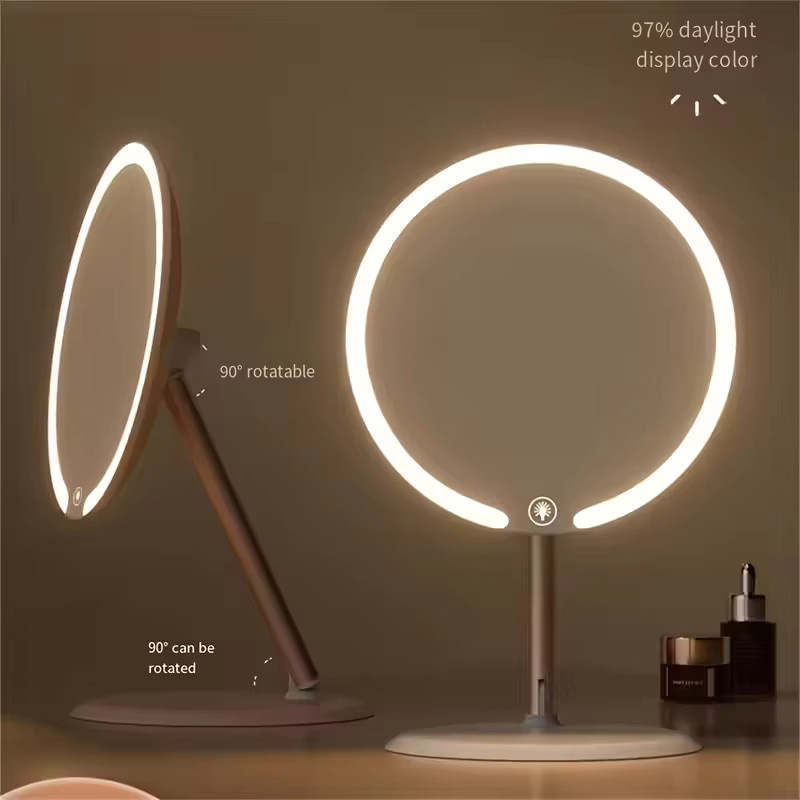 Runder Schminkspiegel mit LED-Beleuchtung in Weiß, dimmbar mit 3 Farbtemperaturen und flexibler Multi-Winkel-Einstellung für dein Make-up - Bild 2