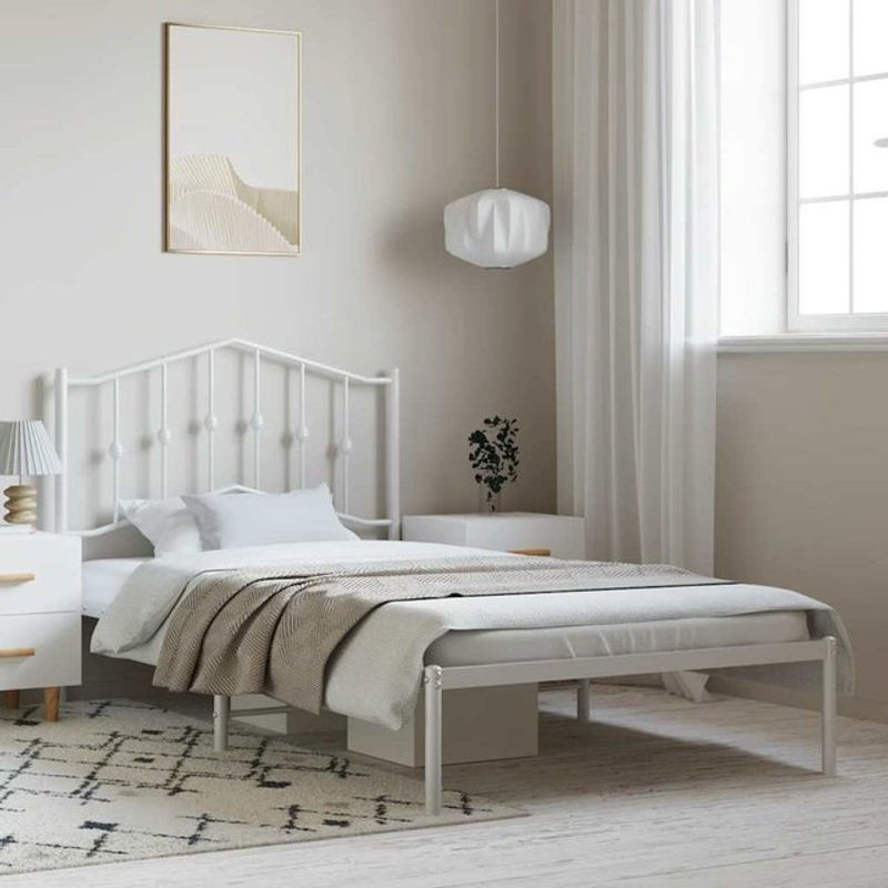 Vidaxl Metall-Bettgestell mit Kopfteil in Weiß, Klassisch und Minimalistisch, B: 100 cm, L: 200 cm - Bild 1