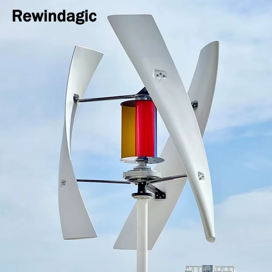 Rewindagic Vertikalachsen Windmühlen-Turbine mit MPPT-Laderegler, 2-Blatt Permanentmagnetschwebebahn-Generator, Farbe: Weiß - Bild 2