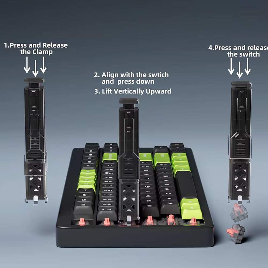 4-in-1 Tastatur-Reinigungset für mechanische Tastaturen mit Tastenkappen-Abzieher, Reinigungsbürste und Entladekabel - Bild 2