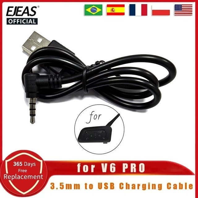 EJEAS V6 PRO Ladekabel mit 3,5-mm-Klinkenstecker auf USB-C für Vnetphone V6 und V4PRO Motorradhelm-Headset, Schwarz - Bild 1