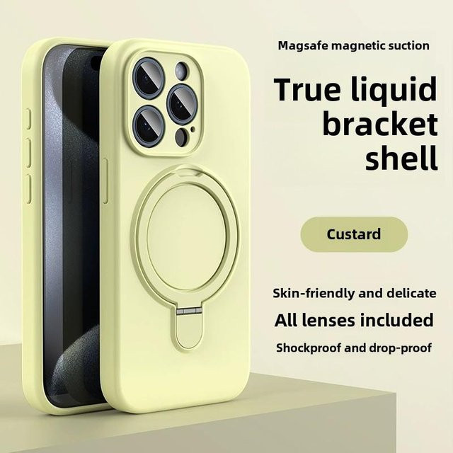 OLPAY Flüssigsilikon Handyhülle mit magnetischem Ringhalter für MagSafe kompatibel mit iPhone 16 15 14 13 12 Pro Max Plus, Gelb - Bild 1