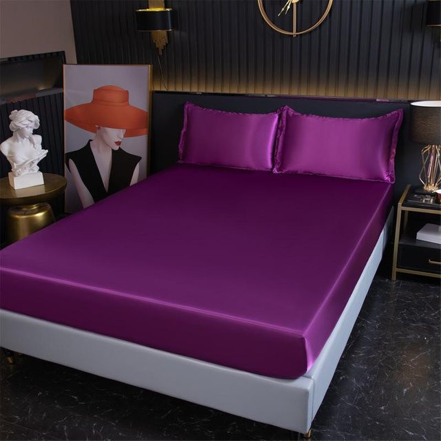 HomeHarmony Spannbettlaken aus Eisseide mit 2 Kissenbezügen, kühlend und hautfreundlich, Violett - Bild 1