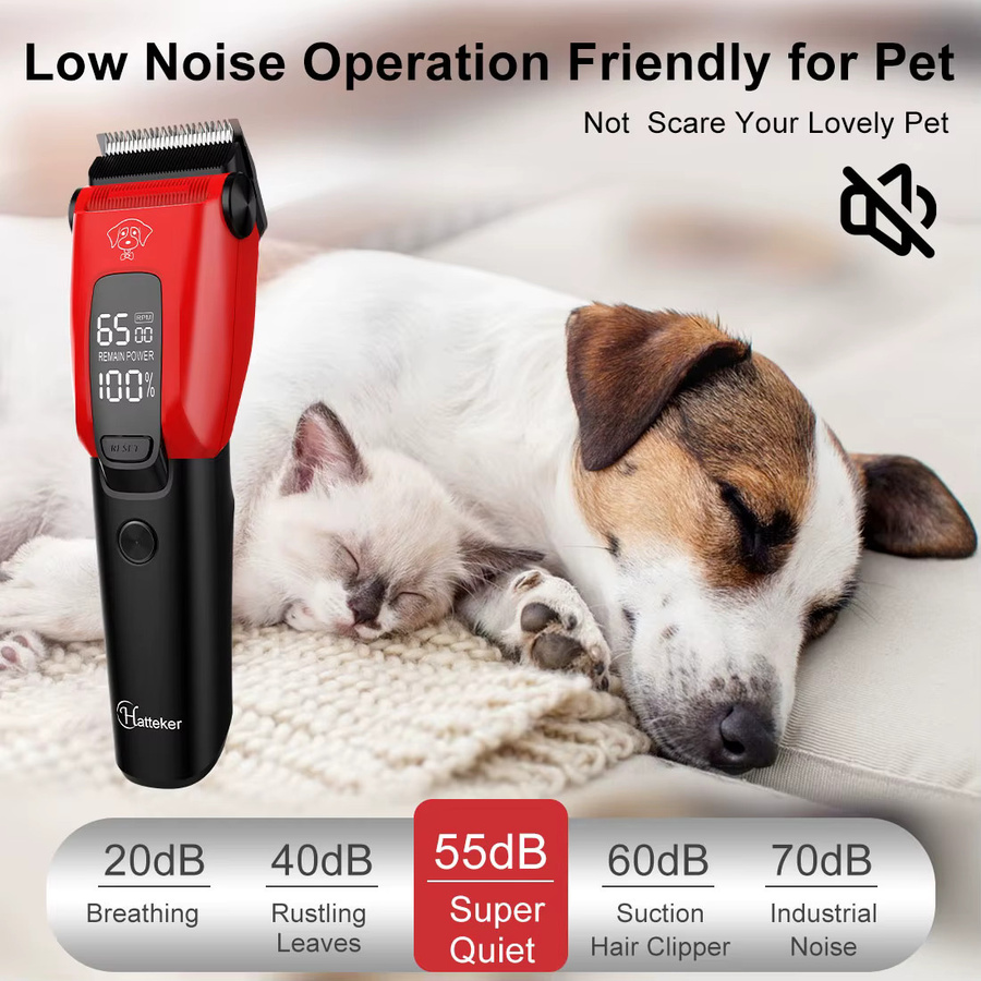 Hatteker Tierhaarschneider-Set mit LED in Rot, geräuscharmes professionelles Hundehaarschneider-Kit und elektrische Haarschneidewerkzeuge - Bild 6