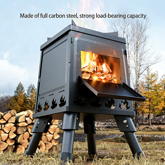 HGTUGO Tragbarer Holzofen aus Holz in Schwarz für Camping, Picknick und Grillen im Freien - Bild 1