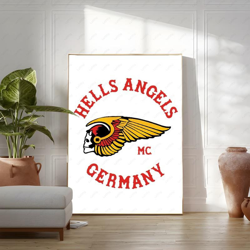 H-Hells A-Angels Moto Cool Skull Wandkunstdruck aus Leinwand, Mehrfarbig, Breite: 40 cm, Höhe: 60 cm - Bild 1